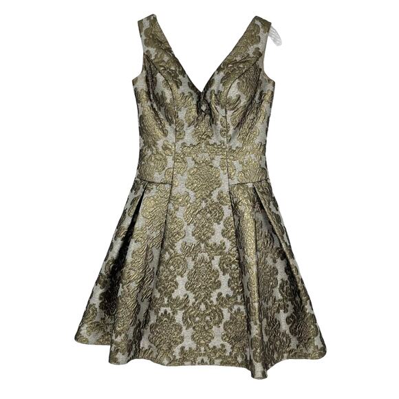Morrell Maxie Darker Gold Print Dress Sz 4 Party Wedding Cocktail Prom Evening - Picture 1 of 16